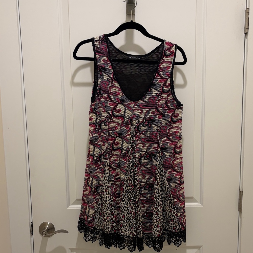 Mechant Black Pink Cream Patterned Sleeveless Tunic